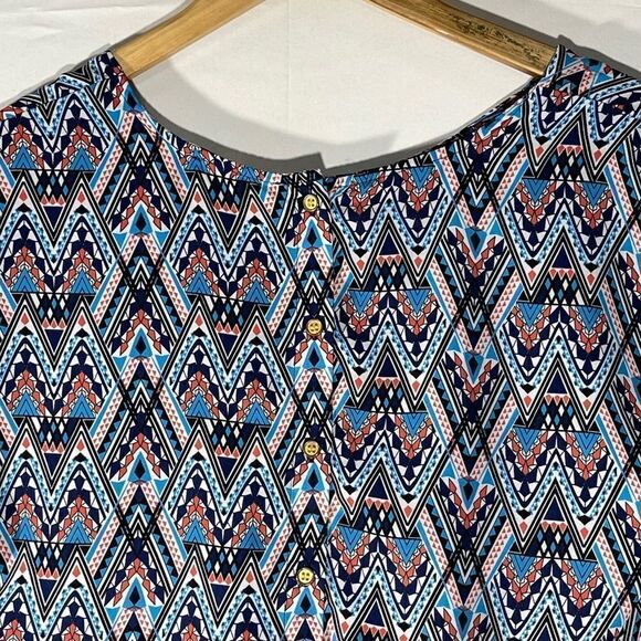 Wishful Park Blue and Orange Button Down Blouse - Picture 8 of 11